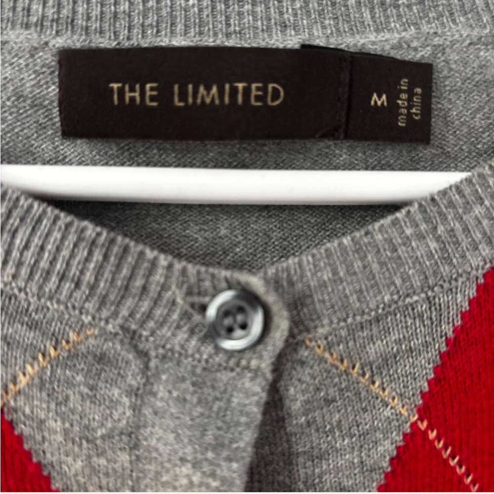 The Limited Gray and Red Argyle Cardigan Sweater - Picture 4 of 7